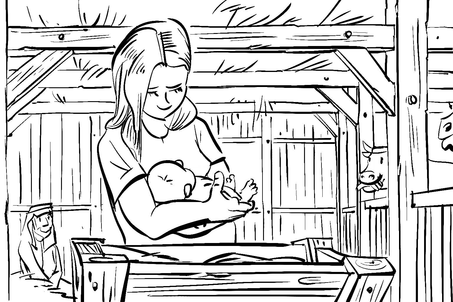 Weihnachtsgeschichte, Jesus ist geboren, Maria hält ihn in ihren Armen