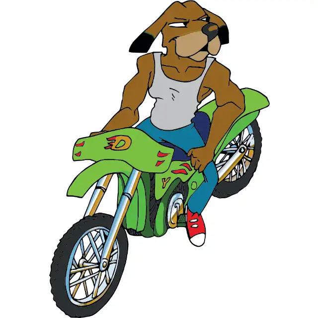 Dogge mit Motorrad